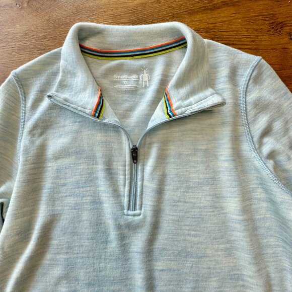 SMARTWOOL Classic Thermal Merino Base Layer Kids XL Blue 1/4 Zip Shirt Top Girls - Picture 3 of 11